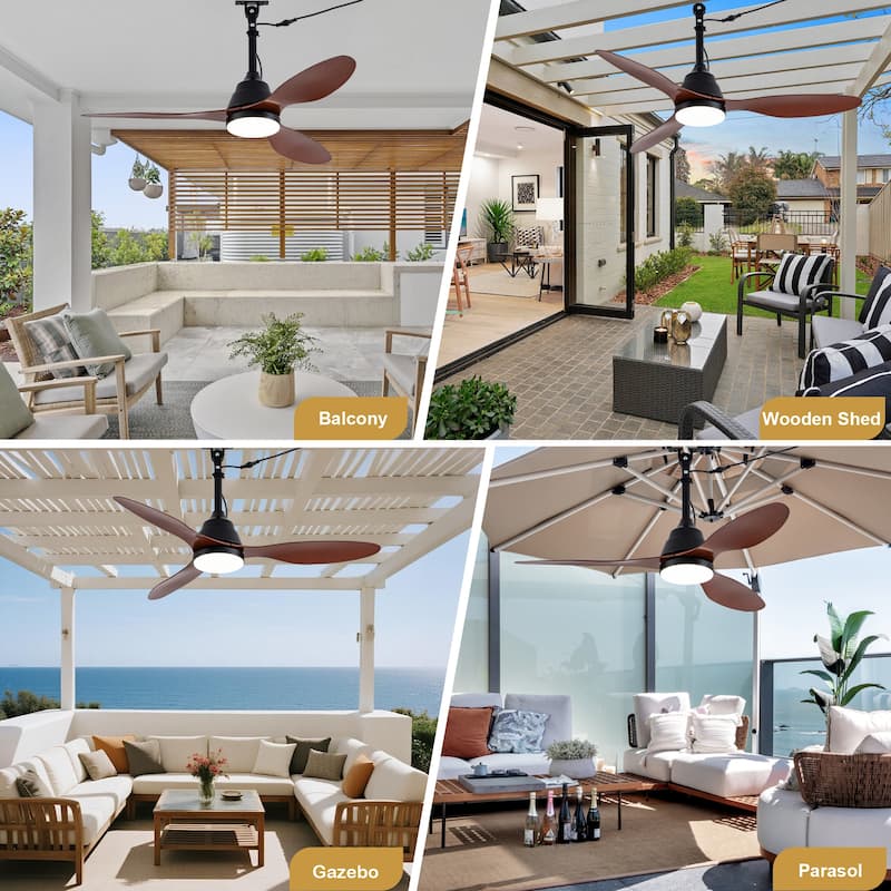 Cusp Barn 42" Outdoor Ceiling Fan with Light and Smart APP Remote Control, 6-Speed DC Motor Plug-in Hanging Fans with Cord
