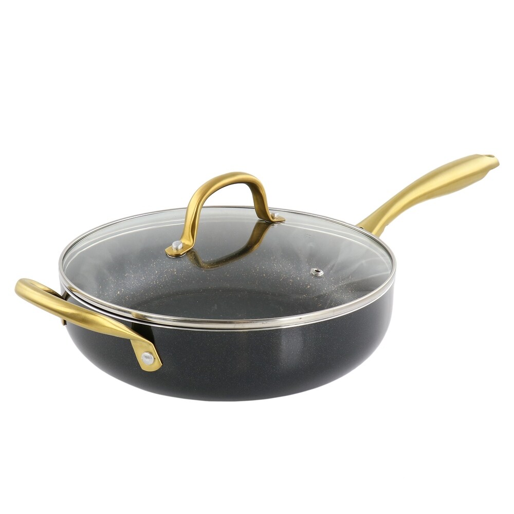 Thyme & Table Non-Stick 5 Quart Gold Saute Pan with Glass Lid 