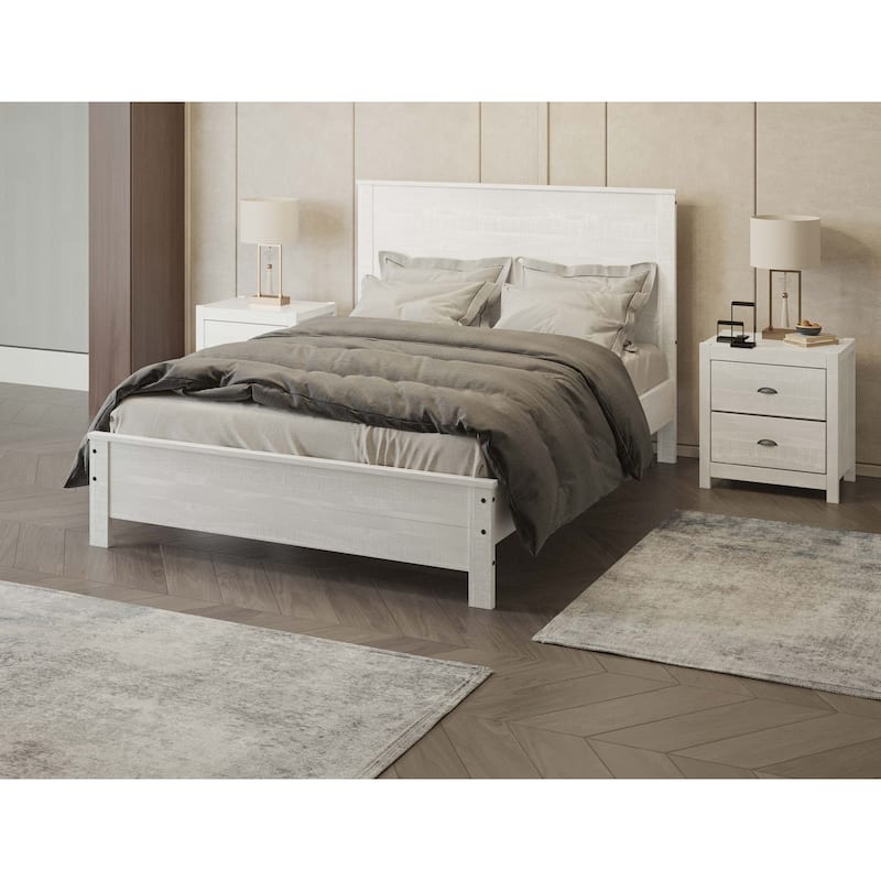 Twin Size Solid Wood Panel Bed with Headboard and Under-Bed Storage
