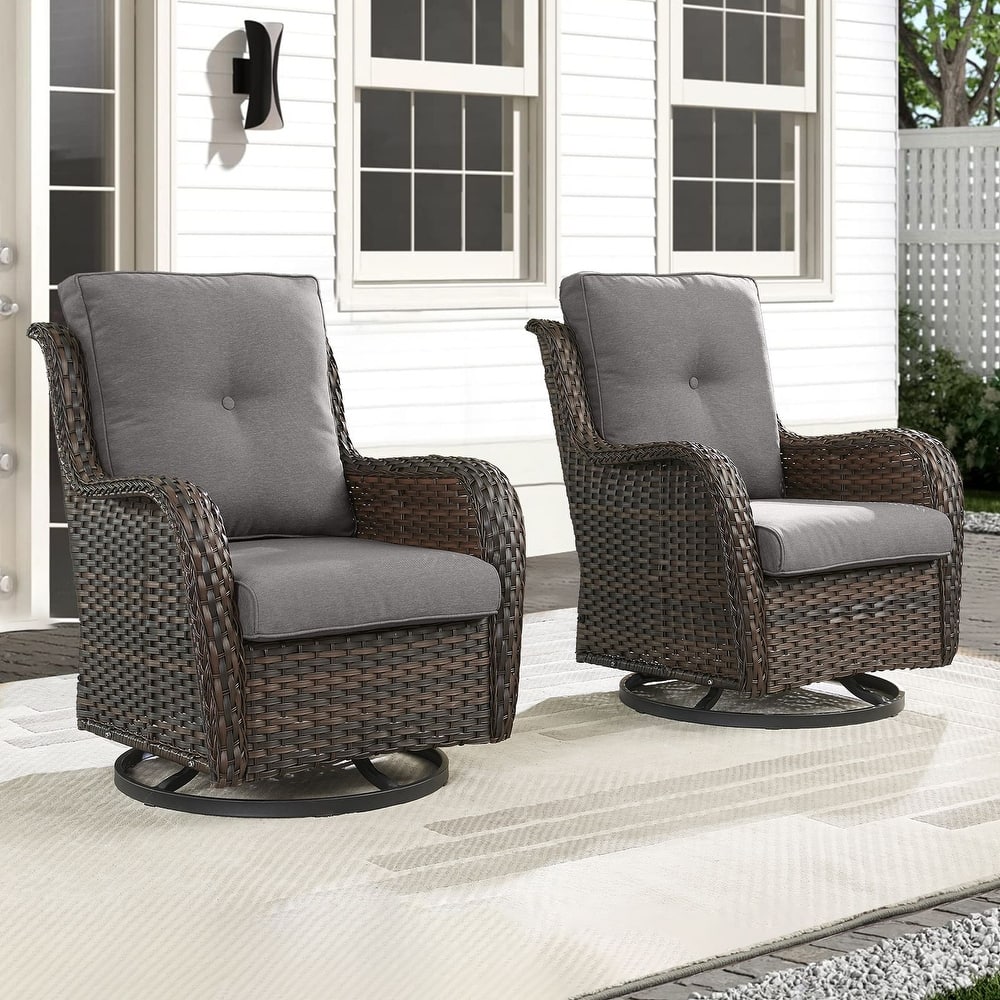 Gymojoy Outdoor Rattan Wicker Swivel Chair with Cushion (Set of 2)