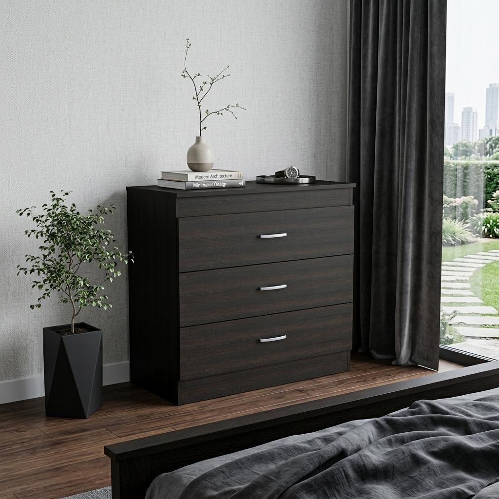 HomeRoots 32" Black Three Drawer Dresser