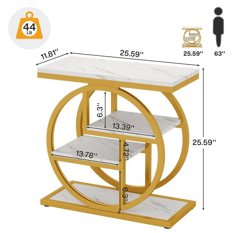 Industrial 4-tier Wood Narrow Side End Table with Storage Shelves