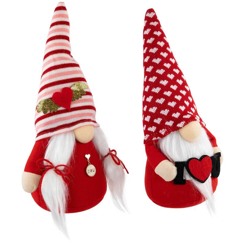 Plush Sitting "I Heart U" Gnome Valentine's Day Figures -12" - Set of 2 - 12"
