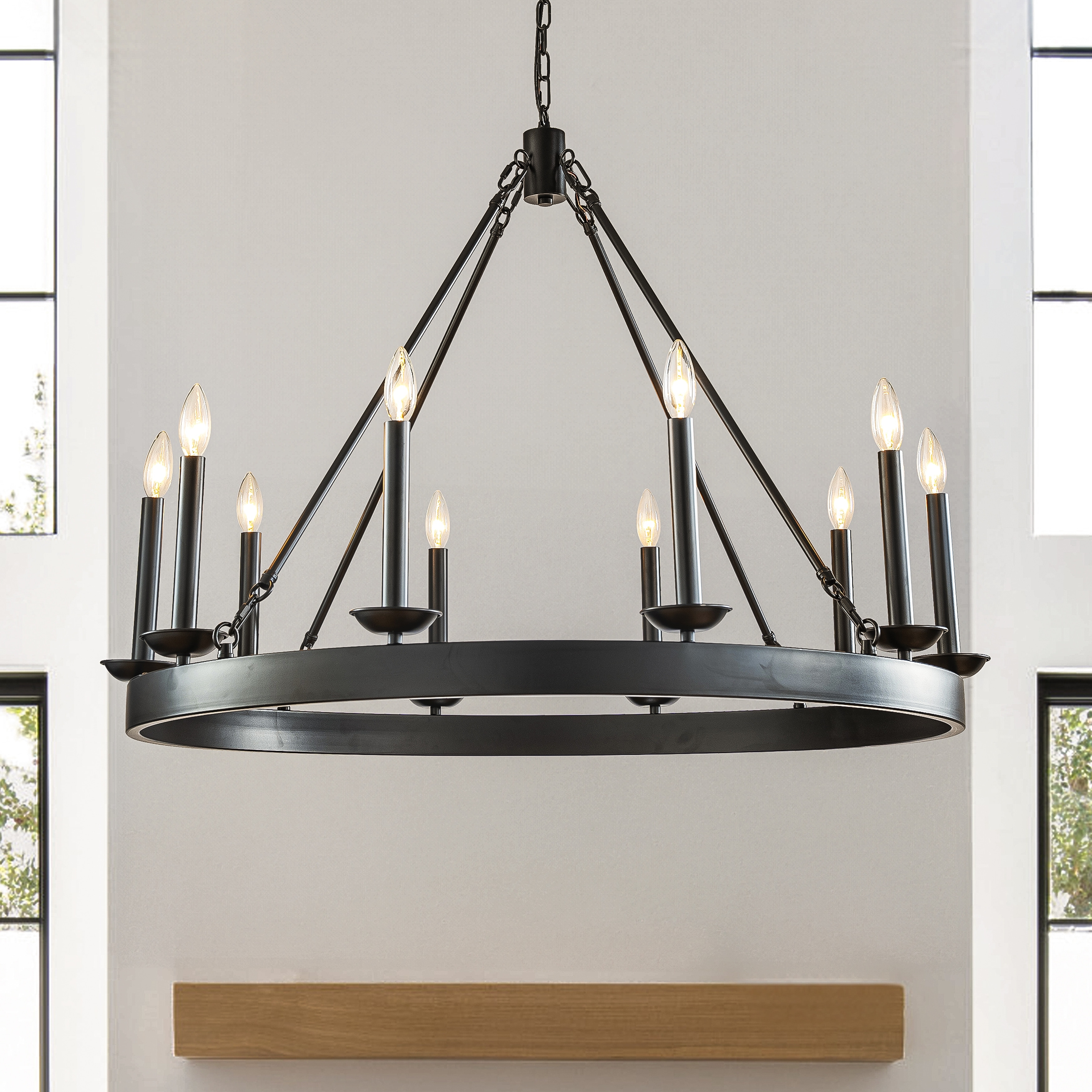 6/10-Light Modern Farmhouse Black Candelabra Chandelier Round Rustic Industrial Candle Pendant Lighting for Living Room