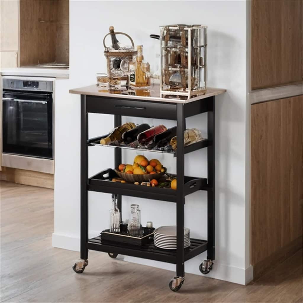 Rolling Kitchen Island with Stainless Steel Tabletop,Wine Rack,Drawer