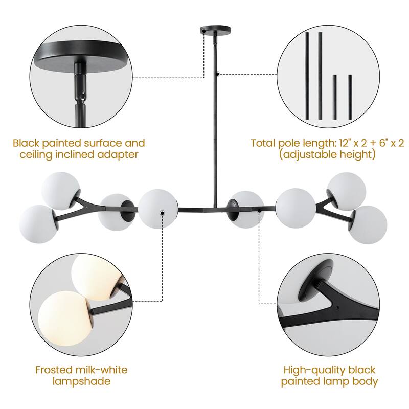 Dimmable Modern Chandelier for Dining Room with Frosted Glass Shade