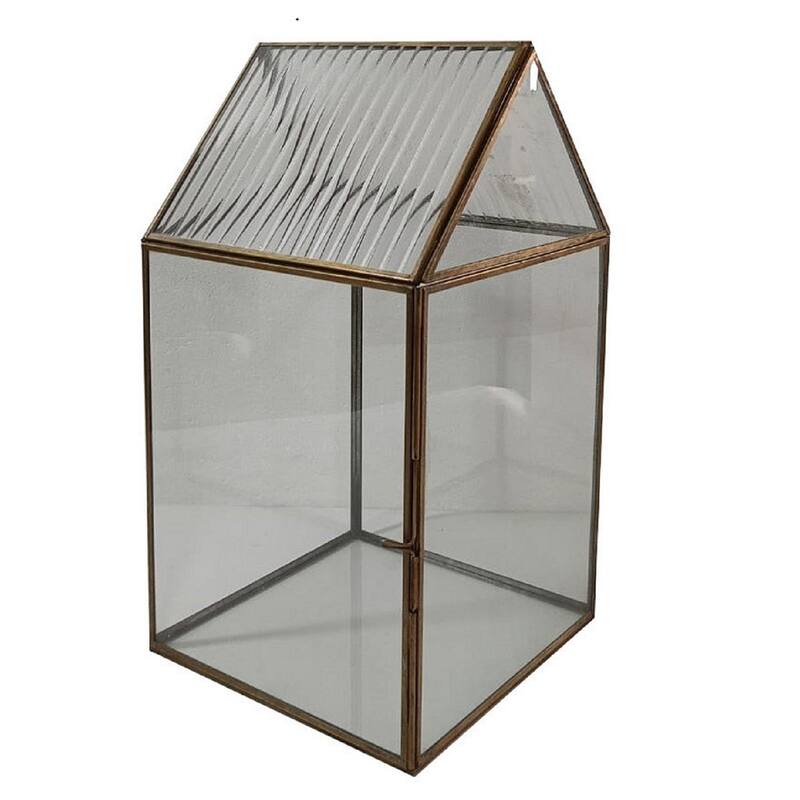 Large Terrarium Brown Patina Iron & Glass H 16.5" - BROWN PATINA - Medium