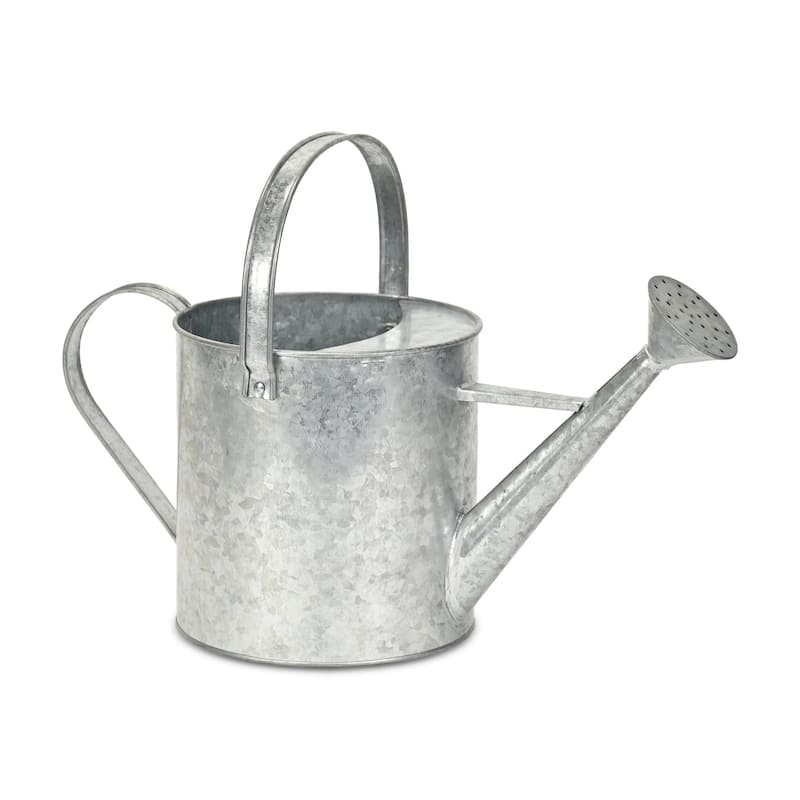 HomeRoots 9" Gray Galvanized Metal Decorative Watering Can - 17.00 in. x 9.25 in. x 8.00 in.