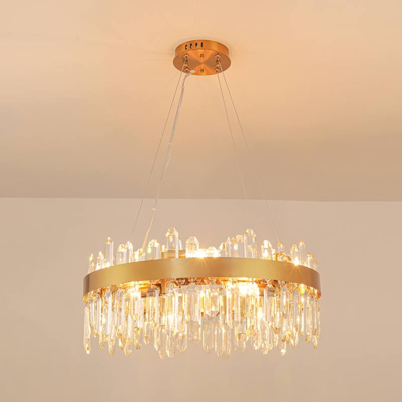 23.6" 12-Light Modern Luxury Gold Dual-Tier Fixture with Crystal Ice Peak Rods, E12 Dimmable for Dining Room