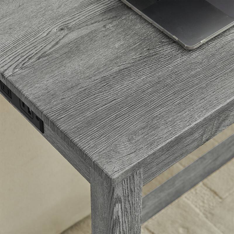 4-Piece Grey Bar Table Set Sofa Side Table Set with Charging Station, Coffee Table Set with Upholstered Seat