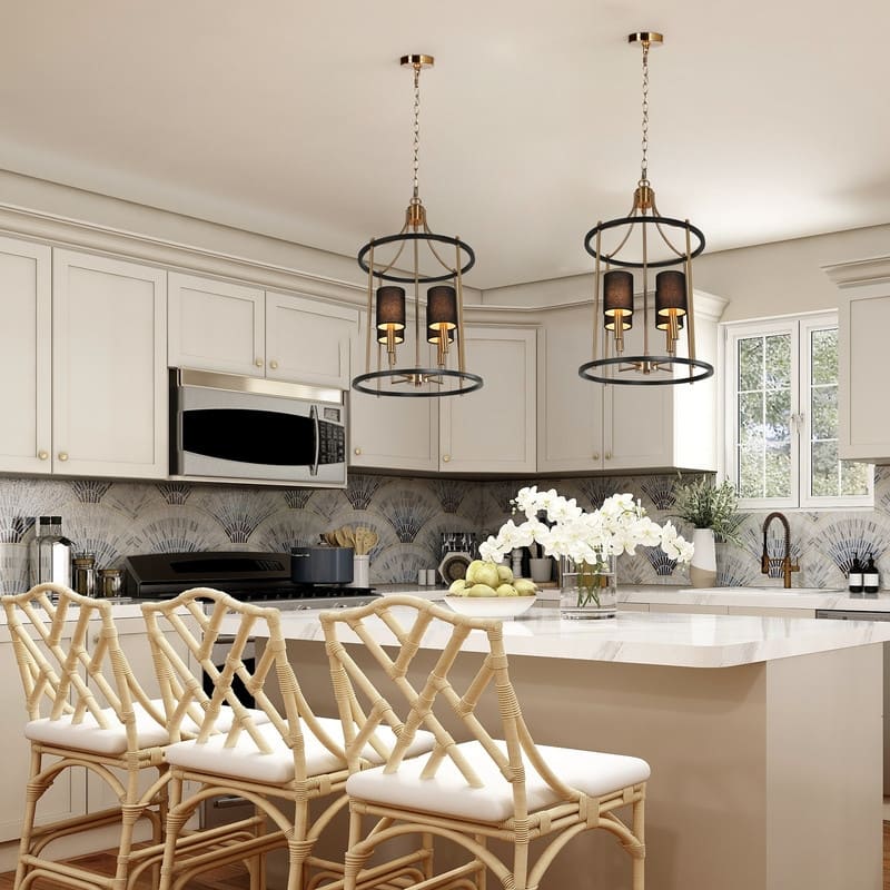 Evaie Modern Farmhouse 4-light Candle Chandelier Dimmable with Black Fabric Shade - D13.5'' x H88''