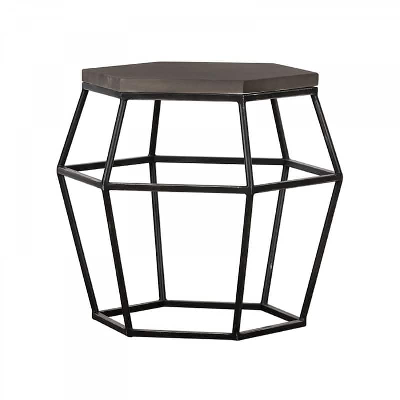 Modern Hexagonal Grey Concrete End Table with Black Metal Frame Indoor Outdoor Side Table - 23” x 22” x 22”