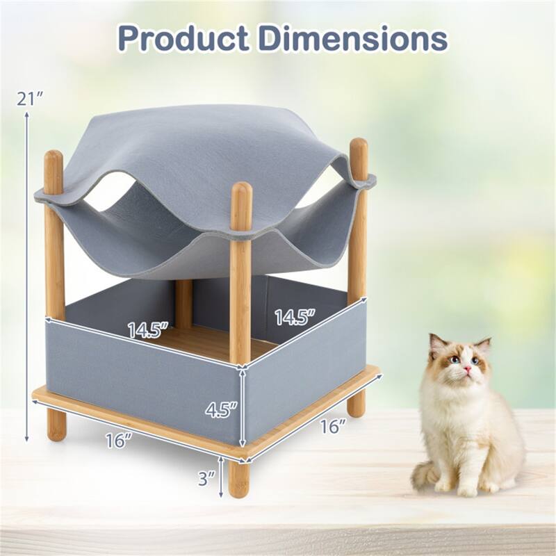 2-Tier Felt Cat Condo With Hammock And Storage Shelf - 18" x 18" x 21"