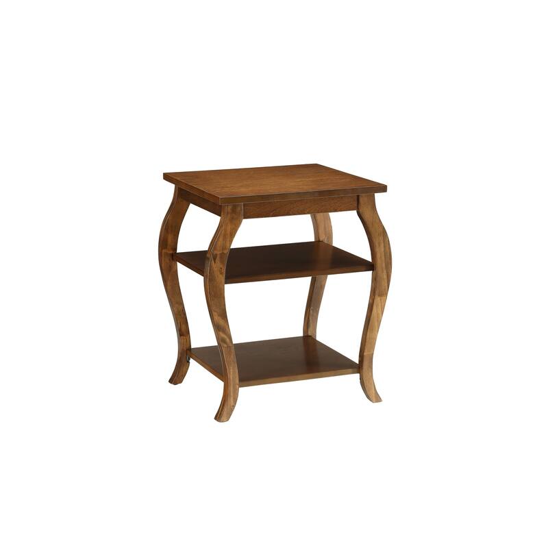 HomeRoots 23" Black Wood Bow Leg End Table With Two Shelves - 20" W x 18" D x 23" H - Walnut