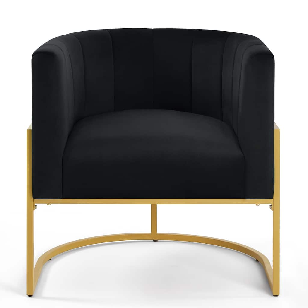Black Stylish Velvet Upholstered Chair Barrel Chair with Metal Frame, Curved Backrest Lounge Chair Club Chair for Living Room