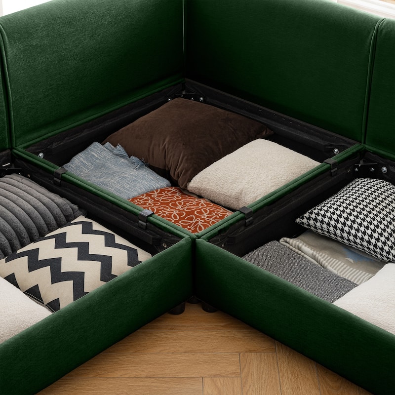 75.5" Chenille Upholstered 2-Seater Sleeper Modular Sectional Sofa with Storage Seat, DIY Combination