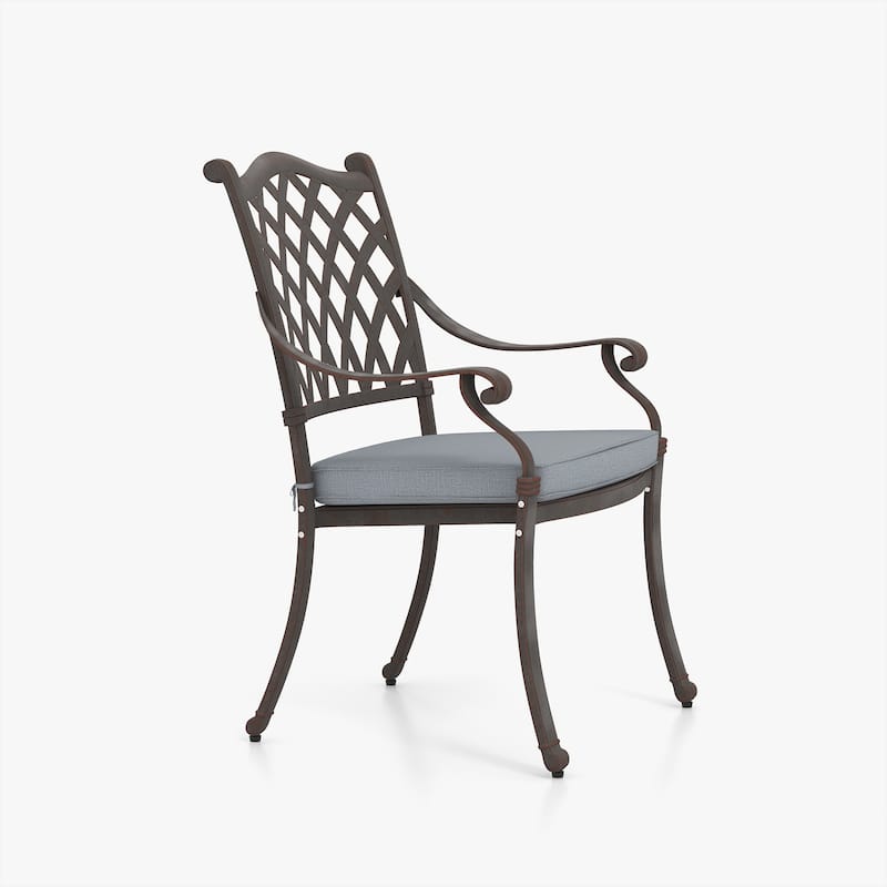Patio Cast Aluminum Dining Chairs with Cushions Set of 2