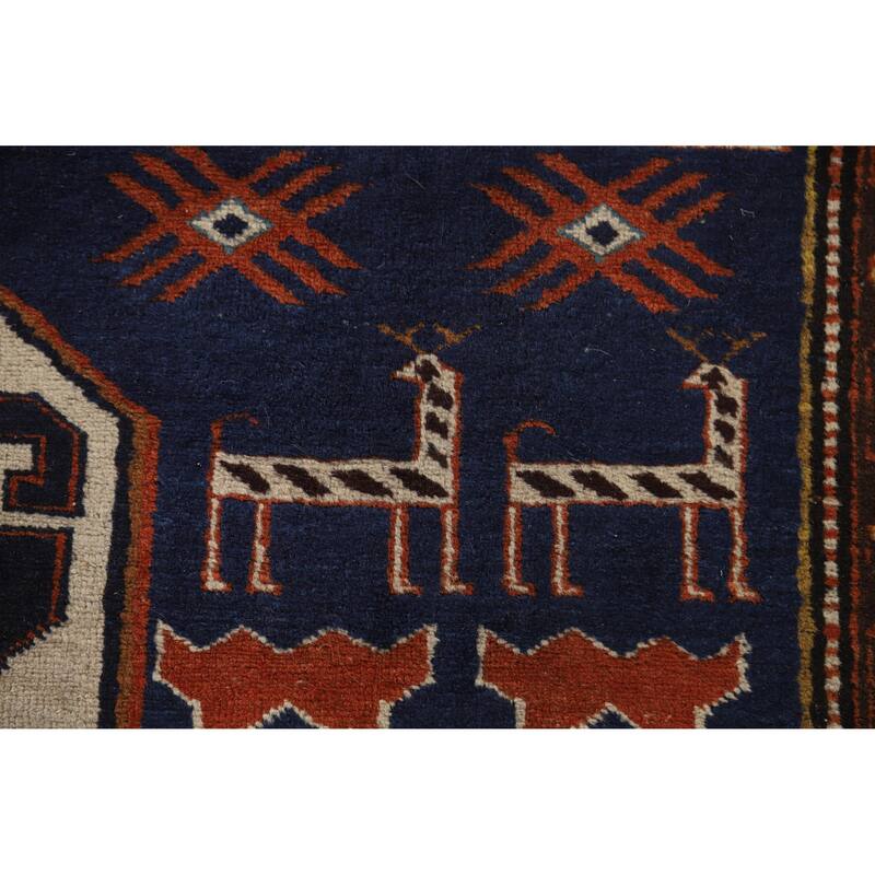 Hand Knotted Oriental 100% Wool Carpet Traditional Tribal Navy Blue & Blues Kazak Area Rug - 10' 0'' X 6' 7''