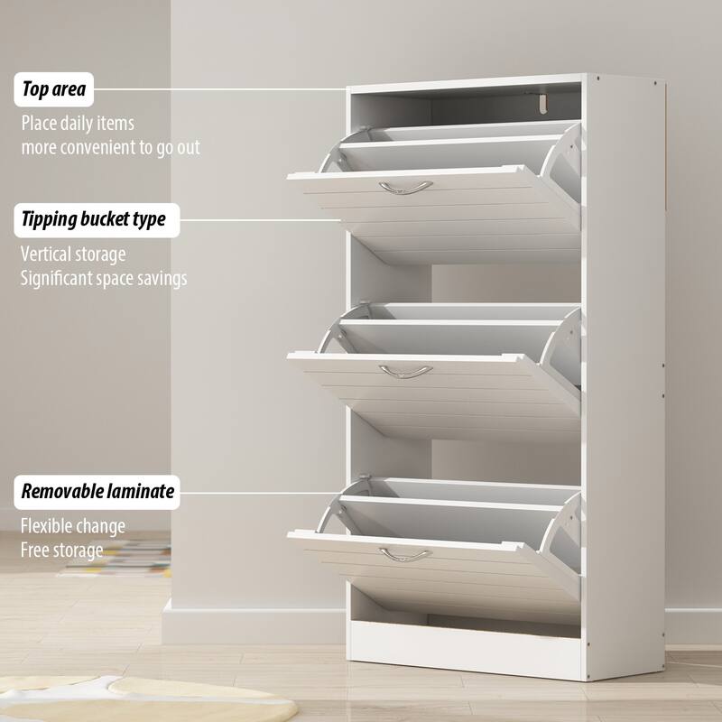Shoe Cabinet with Flip Drawer for Entryway Rack Storage Organizer