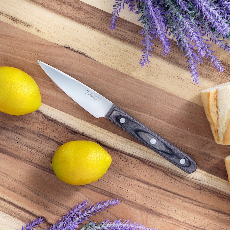 Martha Stewart Everyday 3.5 Inch Stainless Steel Paring Knife in Dark Gray with Wood Handle
