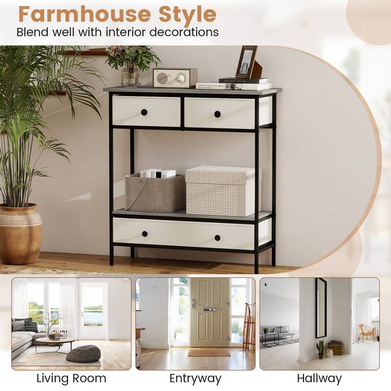 Gymax Console Table w/ 3 Fabric Drawers 32'' Narrow Entryway Table