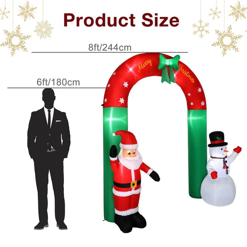 8 Ft. Tall Christmas Arch with Snowman and Santa Inflatables Outdoor Decoration with LED Lights