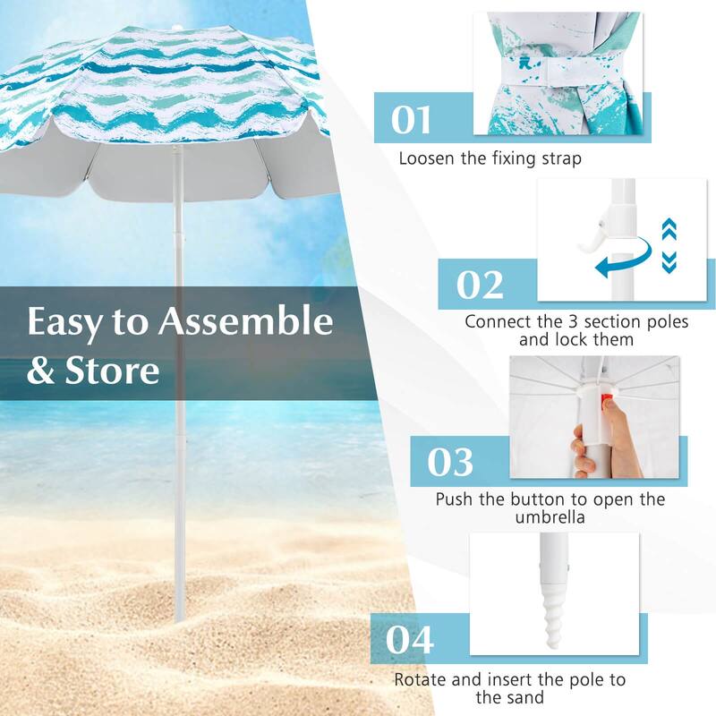 Costway 4 PCS Beach Umbrella Set with 2 Foldable Chairs & Picnic - See Details