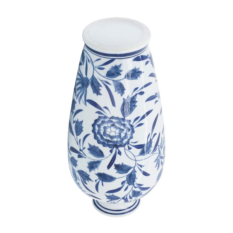 Sagebrook Home 13" Ceramic Vase Contemporary Blue and White Chinoiserie Design Floral Vase