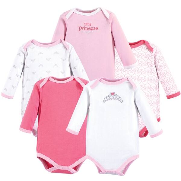 slide 1 of 1, Luvable Friends Baby Girl Cotton Long-Sleeve Bodysuits 5pk, Tiara 0-3 Months - Tiara