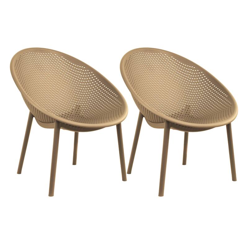 Set of 2 Modern Plastic Lounge Chair Plastic Legs with Polka Dots Spot Breathable for Patio Outdoor or Indoor Use - Beige