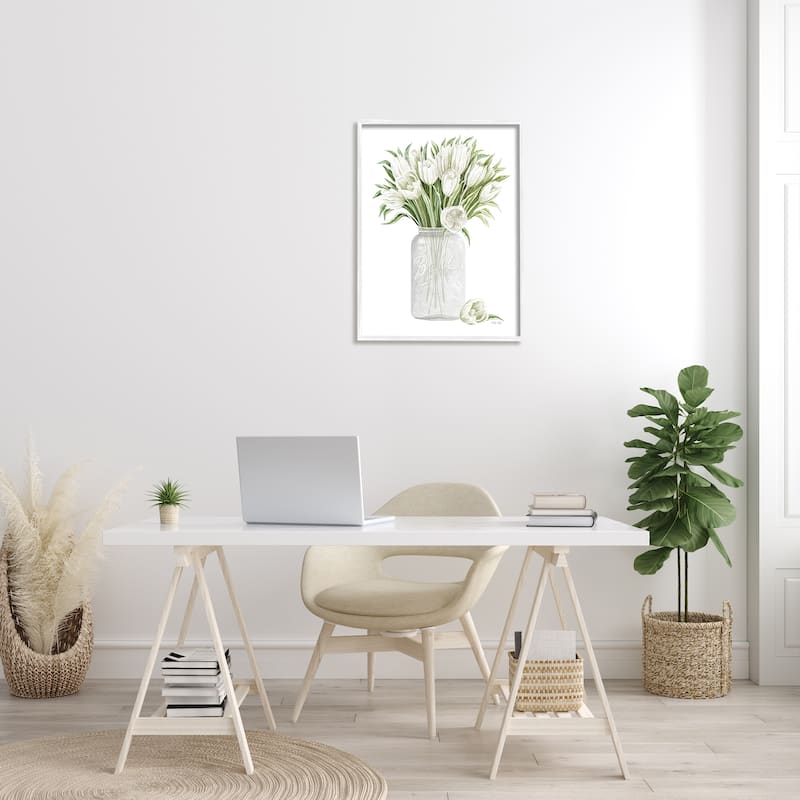 Stupell White Tulips Rustic Country Jar Falling Blooms Framed Wall Art, Design by Cindy Jacobs - Green