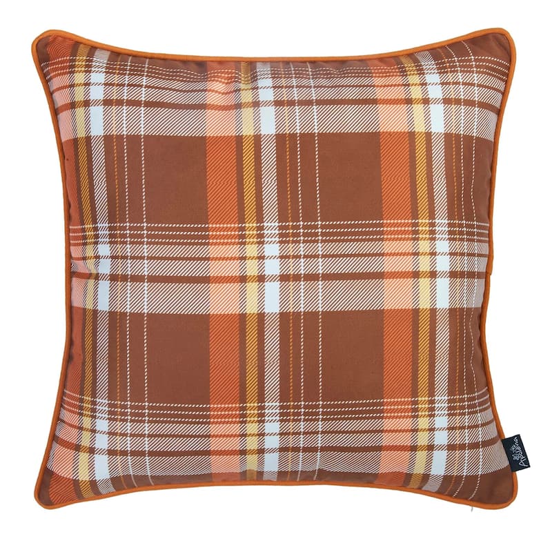 Fall Thanksgiving Decorative Throw Pillow Plaid & Pumpkins Set of 4
