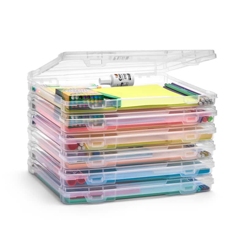 Sorbus Thin Clear Stackable Portable Project Case, Interior 10"x12" Snap-Tight Closure Storage Office Supplies - Set of 6