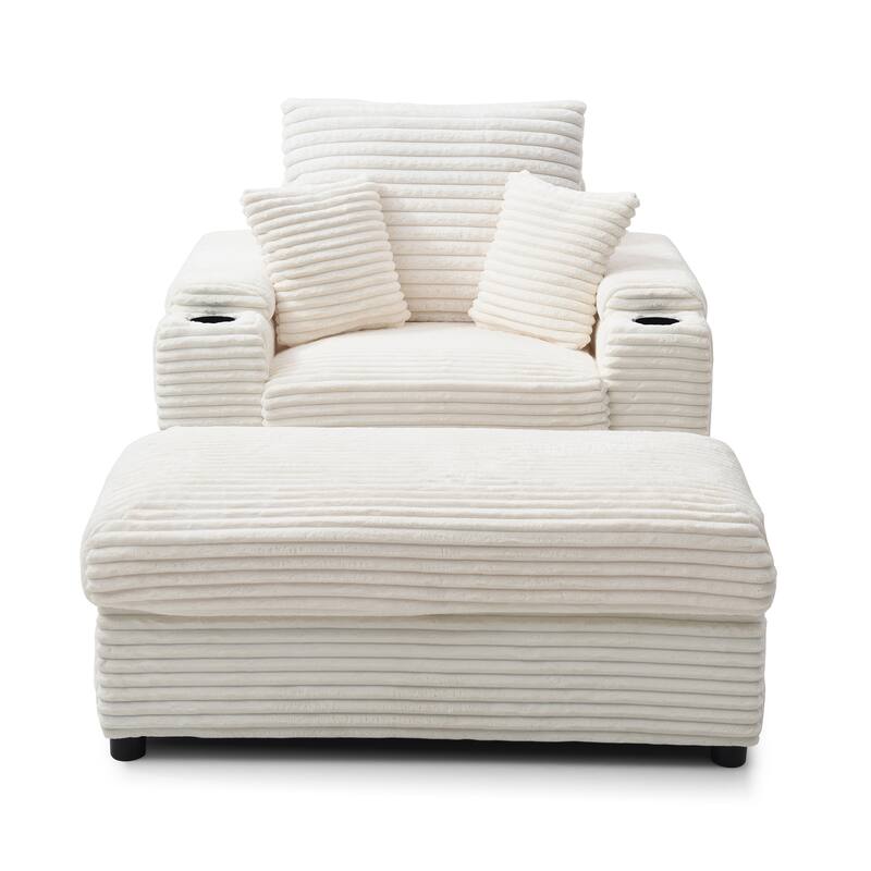 Modern 33.4" Upholstered Accent Chair with Ottoman and Large Seat for Living Room
