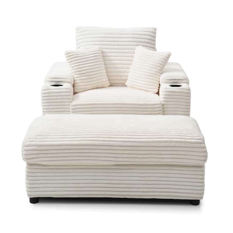 Oversize Accent Chair with Storage Ottoman,Corduroy Fabric Single Sofa,Deep Seat Lounge Armchair with Extra Wide Armrests