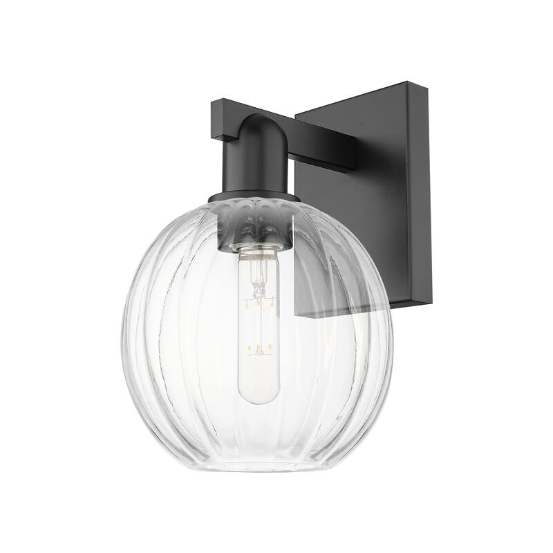 Innovations Lighting Downtown Urban - Preston - 1 Light 7" Globe Shade Wall-mounted Sconce - Clear/Matte Black