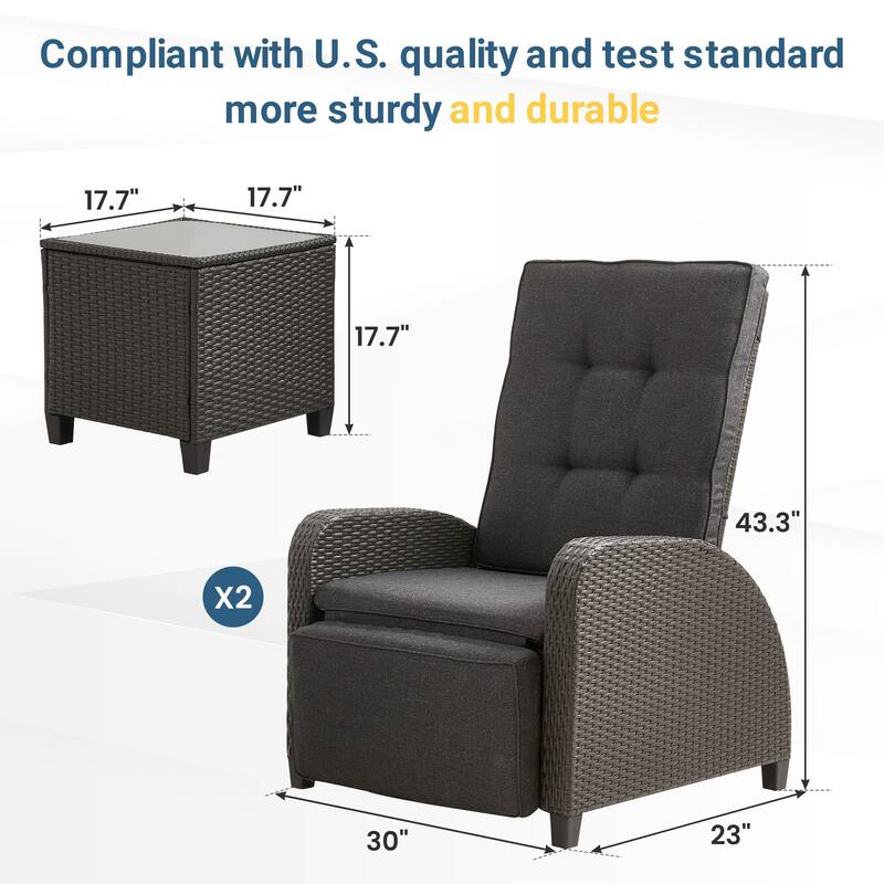 Adjustable Outdoor Recliner Lounge Chair with Storage Side Table and Weather-Resistant Cushions