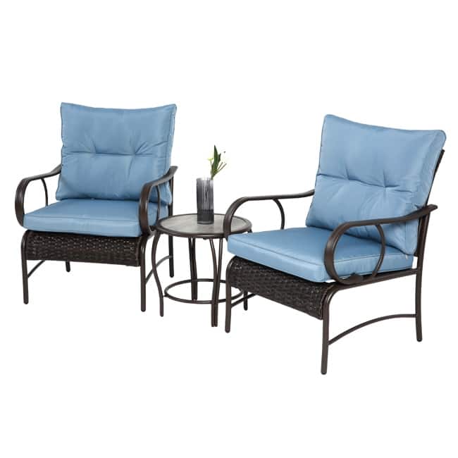 3-Piece Outdoor Patio Set – Modern Wicker Conversation Set with Rattan Chairs & Coffee Table‌ - Blue