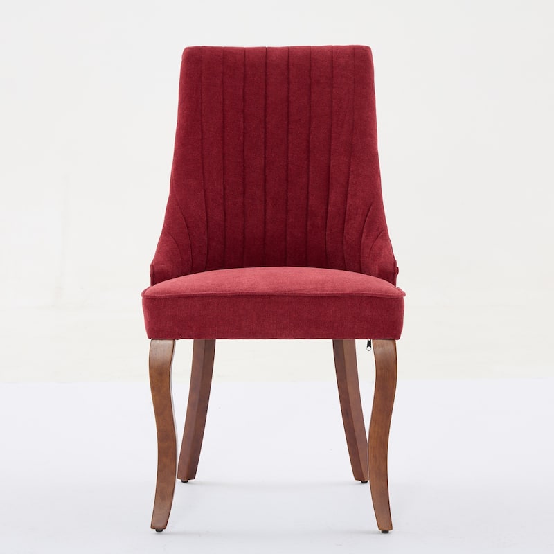 Flocking Linen Upholstered Dining Chairs with Curved Wood Legs, Set of 2