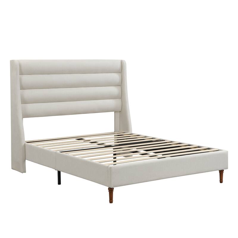 Chenille Upholstered Platform Bed Frame with Wingback Headboard