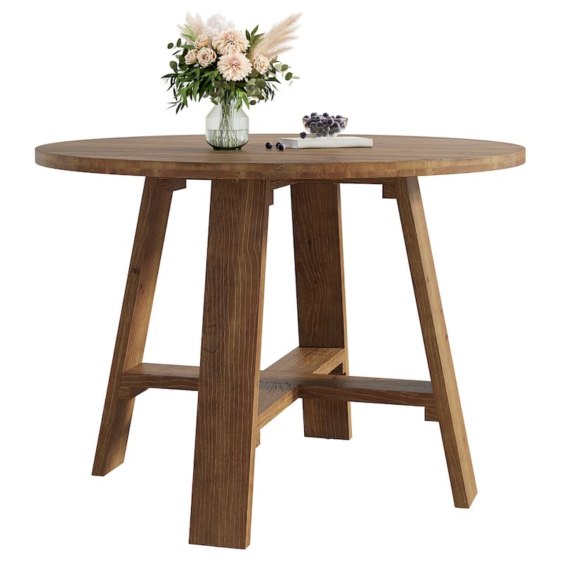 39.4" Round Solid Wood Dining Table, Kitchen Dinner Table for 2-4 People Dining Room