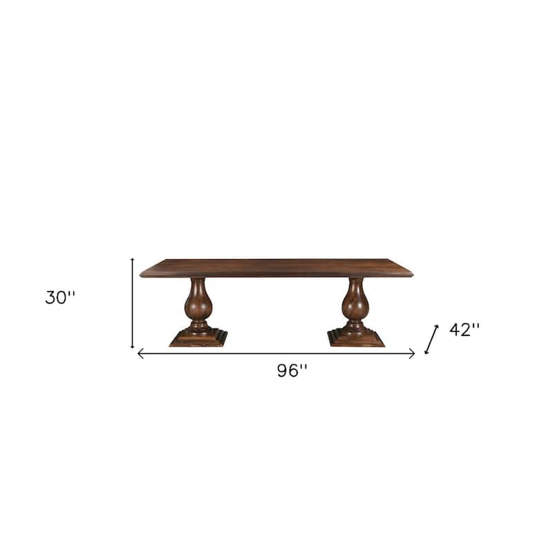 HomeRoots 96" Dark Brown Wood Double Pedestal Base Dining Table - 96.00 in. x 30.00 in. x 42.00 in.