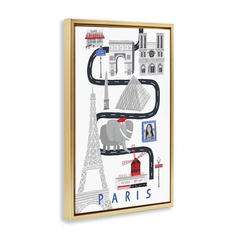 Stupell Paris Whimsical Travel City Framed Floater Canvas Wall Art Design By Carla Daly