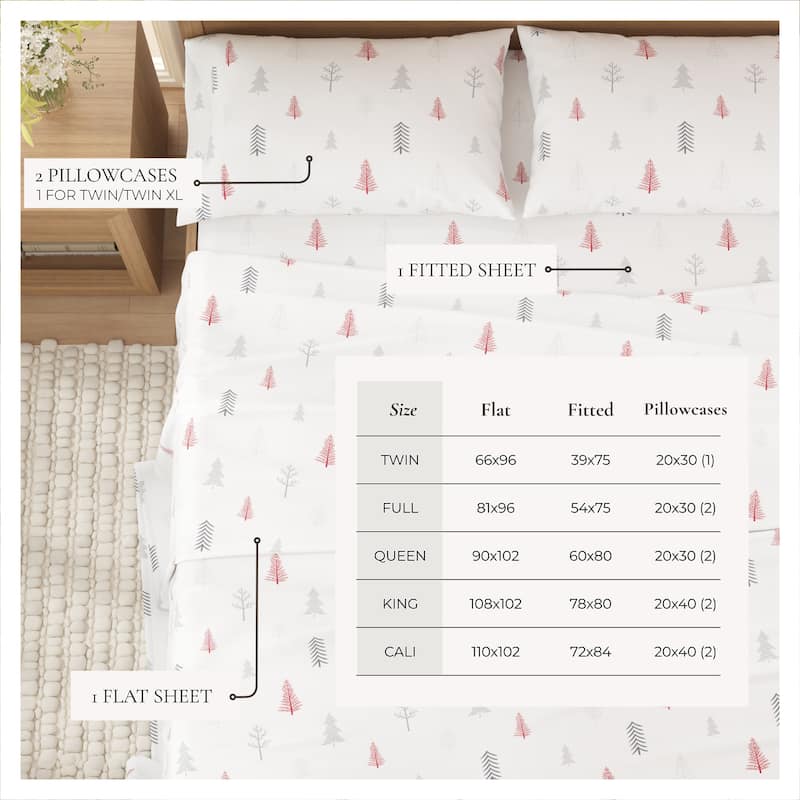 Linery & Co. Turkish Cotton Double-Brushed Christmas Flannel Bed Sheet Set