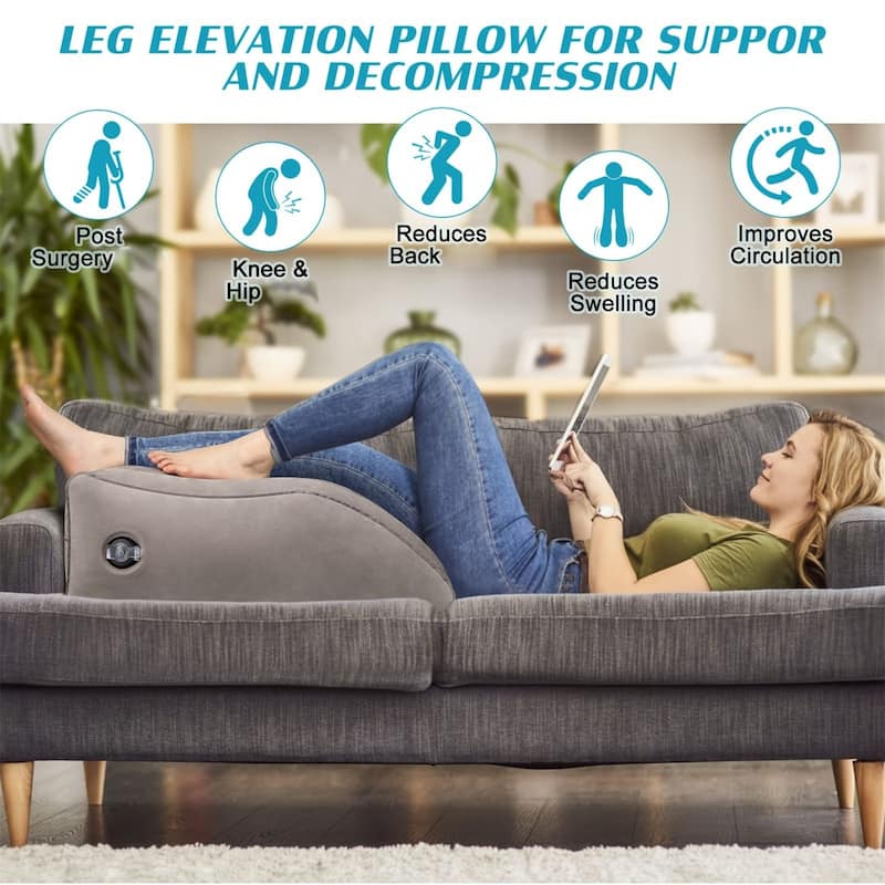 Multifunctional Inflatable Leg Lift Pillow, Portable Wedge Pillow with a Storage Bag - Grey