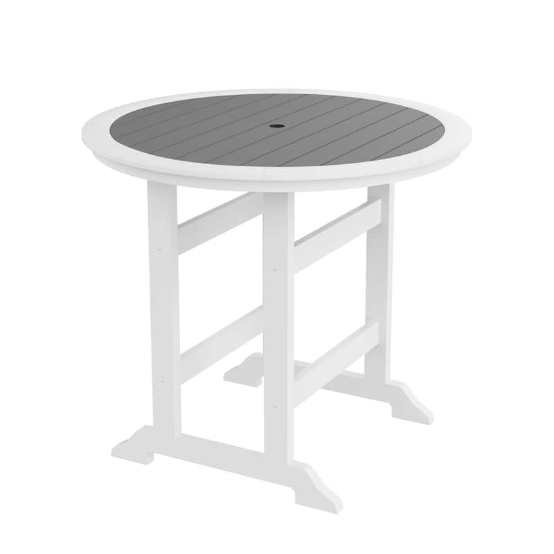 Outdoor Patio Recycled Plastic Round Dining Table Bar Table - White+Grey-Only Table