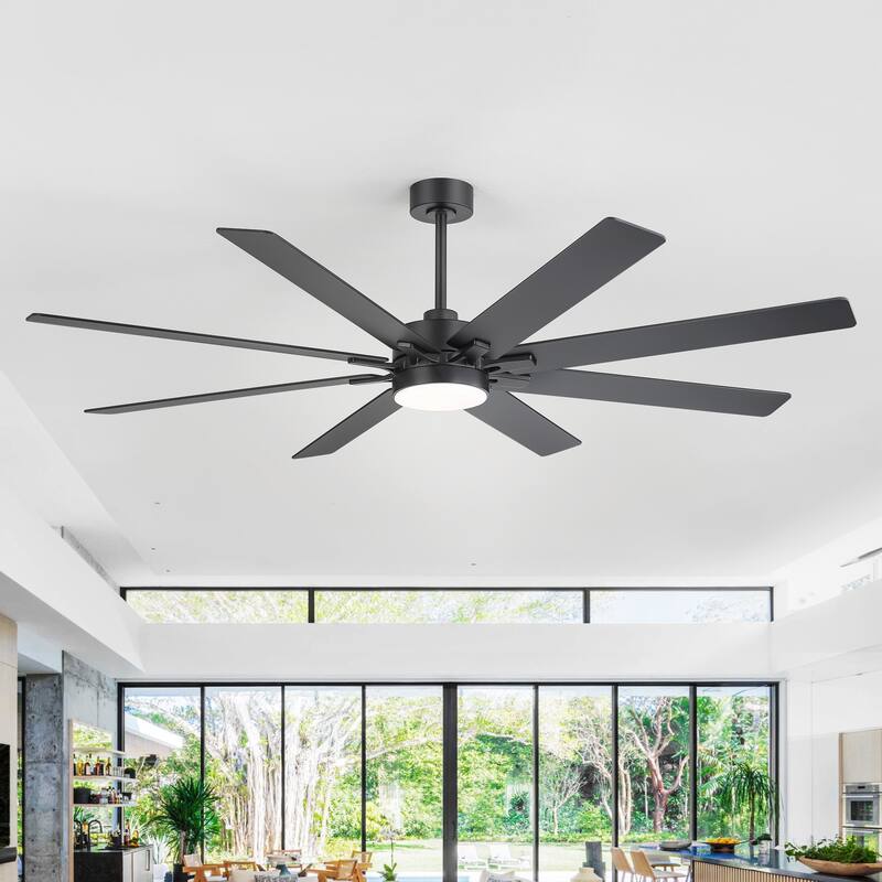 72 Inch Black Large Ceiling Fan with Light and Remote(8-Blade) - Satin Nickel