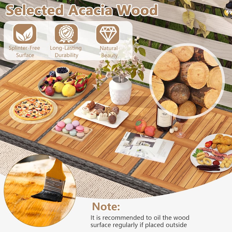 Costway 9 PCS Outdoor Wicker Dining Set with Acacia Wood Table and 8 - See Details