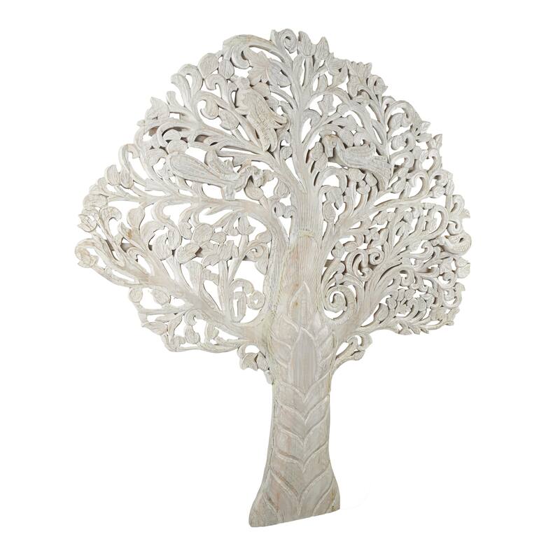 Mango Wood Tree Large Carved Home Wall Decor with Scrollwork - White or Brown - Roche River Decor