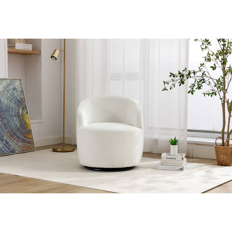 Ivory Chenille 25.6" Swivel Barrel Chair with Black Coating